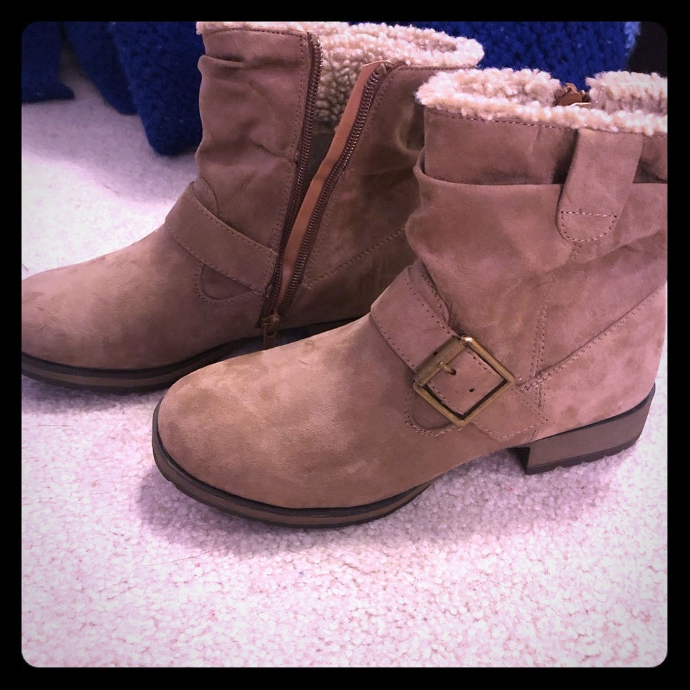 Brown fuzzy booties